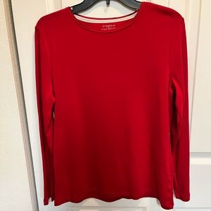 TALBOTS NWOT AUTHENTIC RED PIMA COTTON LONG SLEEVES CREWNECK TOP